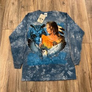Men’s Blue Retro Native Indian Tie Dye Longsleeve Size M